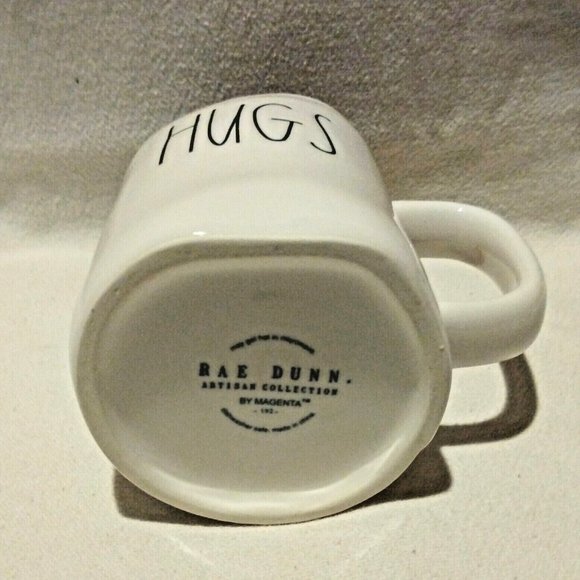 RAE DUNN Magenta Coffee Mug HUGS KISSES Ivory Red - Picture 3 of 4